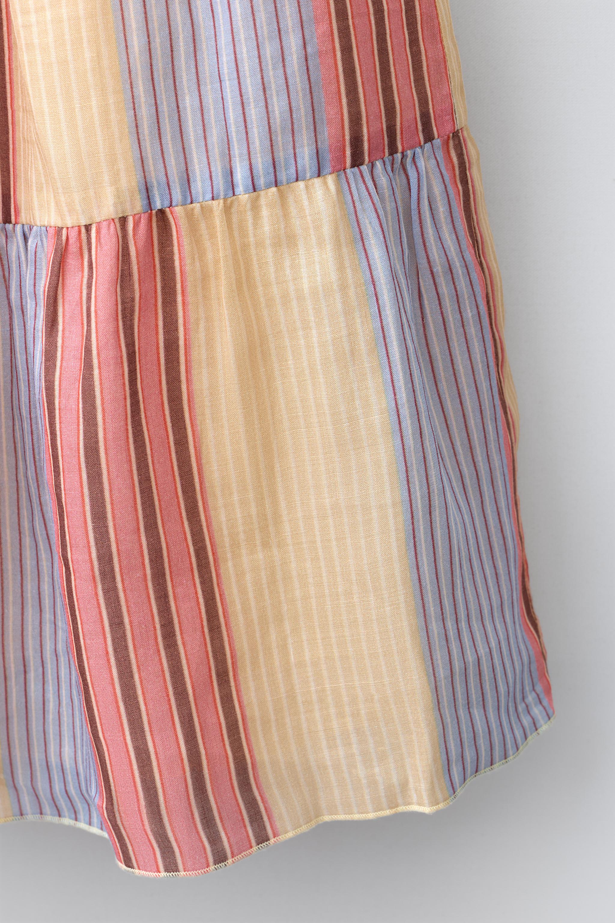 100% RAMIE STRIPED MIDI SKIRT